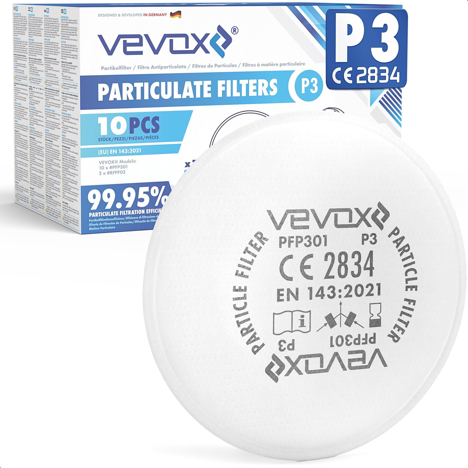 VEVOX P3-deeltjesfilter voor ademhalingsmaskers - set van 10 stuks