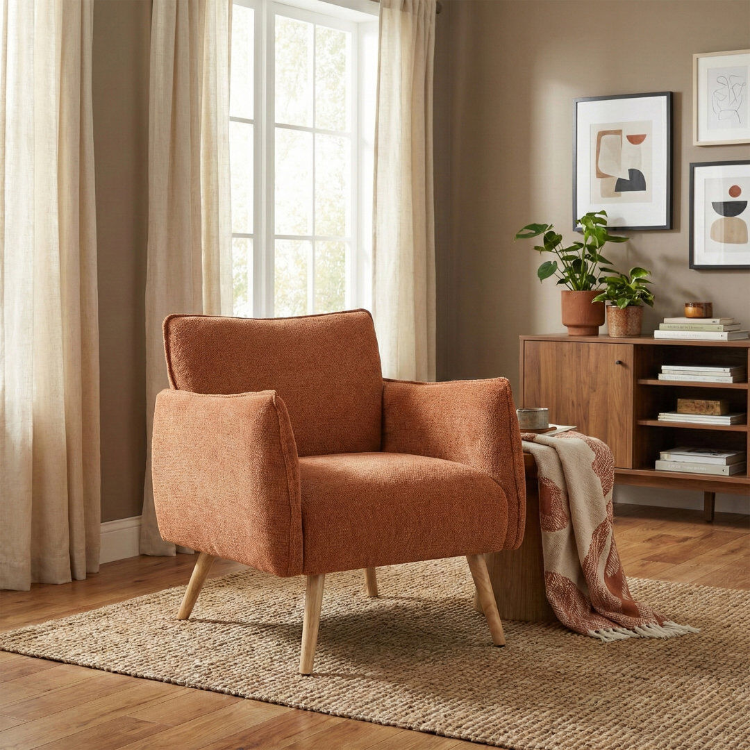 George Oliver Carvalho Upholstered Soft Touch Fabric Armchair Rust 73cm H X 68cm W X 70cm D