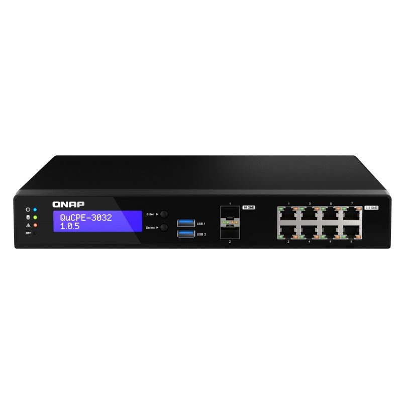 QNAP QuCPE-3032-C3558R-8G Intel Atom C3558R 8x2.5GbE RJ45 ports and 2x10GbE SFP+ ports 2xM.2 2280 NVMe slot 60W PS units