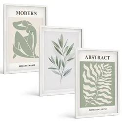 BILDER SET 3er Set - 40x60 cm Weißer Rahmen - Matisse Aquarell Boho-Design