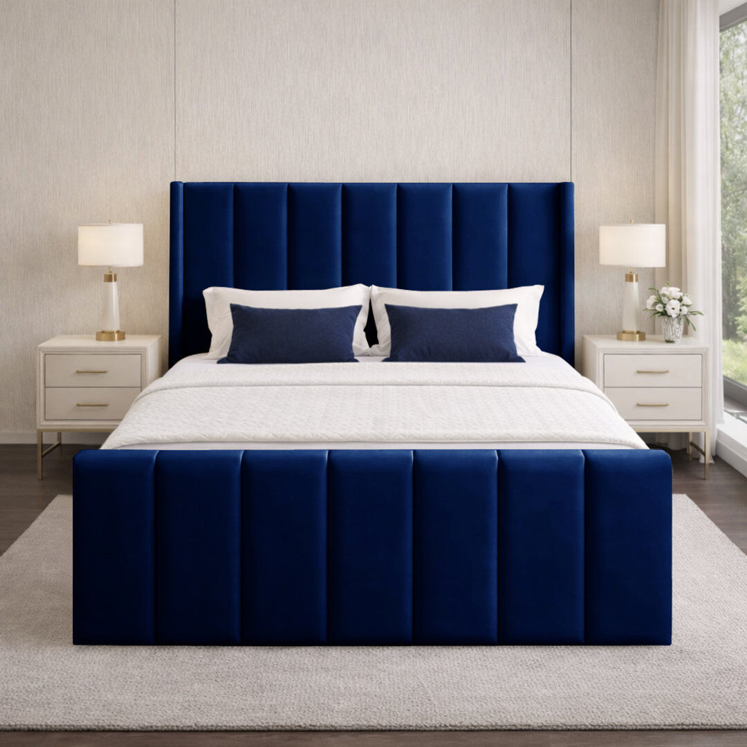 17 Stories Premium Wingback Storage Bed Frame Marine Super King (6')