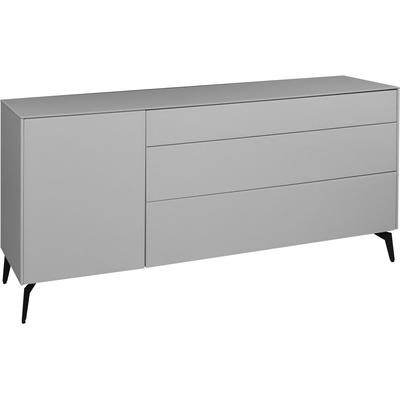 Lowboard MÄUSBACHER "Imola", grau (kreidegrau matt lack, glas kreidegrau glanz), Füße aus Metall,4 Packstücke, 1 Stk., 1 Stk., Sideboards, Lowboard, Mäusbacher Lowboard mit Glasfront und Glasoberplatte