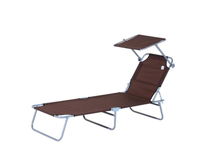 Outsunny Sonnenliege mit Sonnenschutz, Braun, Metall, 58x36x187 cm, Gartenmöbel, Gartenliegen