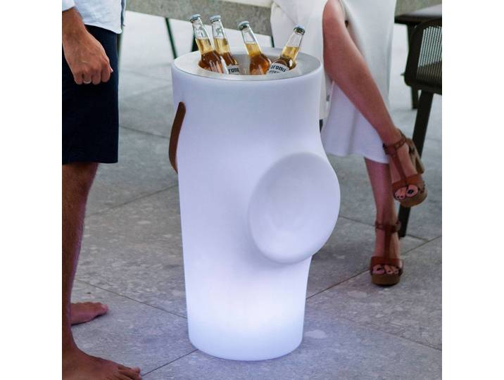 Newgarden Flaschenkühler Woody mit Lautsprecher Woody, dimmbar, weiß / opal, Kunststoff, Modern