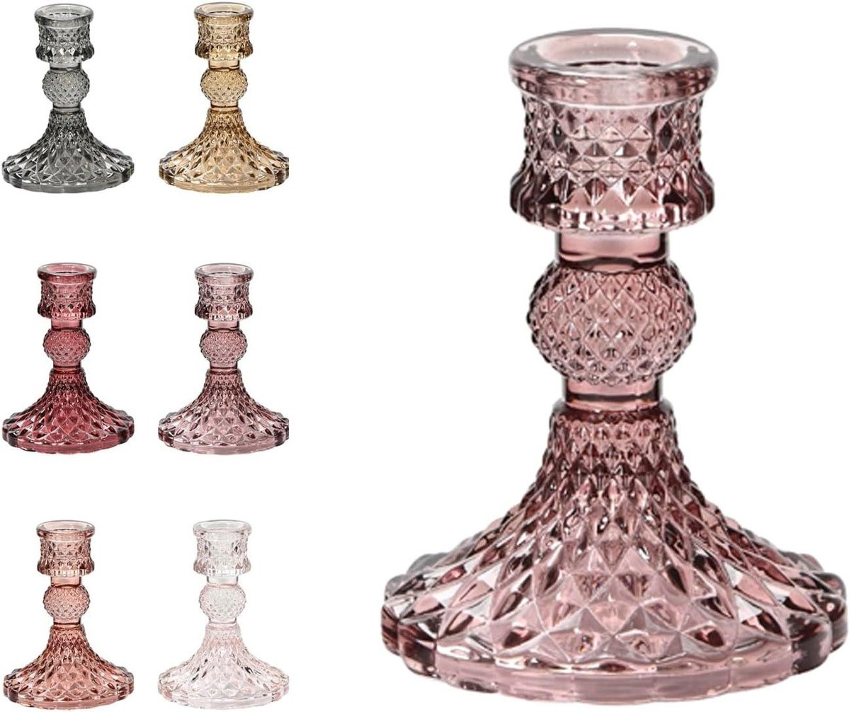 Handgemaakte decoratieve kaarsenstandaard in kristalstijl met antiek roze kleur, Hoogte: 10 cm