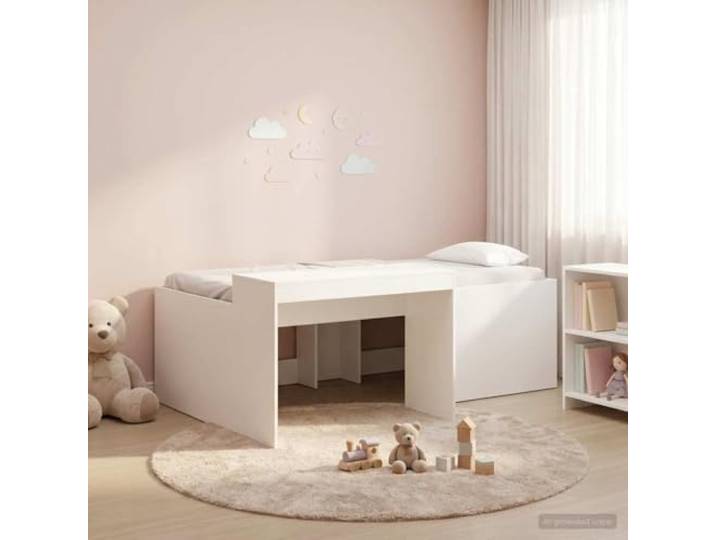 RJPLMFV Hochbett für Kinder, Büro, Weiß, 98,5 x 200 cm Holzwerkstoff, handwerkliche Eiche, feste Latten, einfache Montage, Matratze nicht im Lieferumfang enthalten