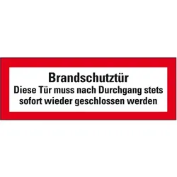 Aufkleber I Feuerwehrschild Brandschutztür Diese Tür muss nach..., Folie, selbstklebend, 210x74mm, DIN 4066