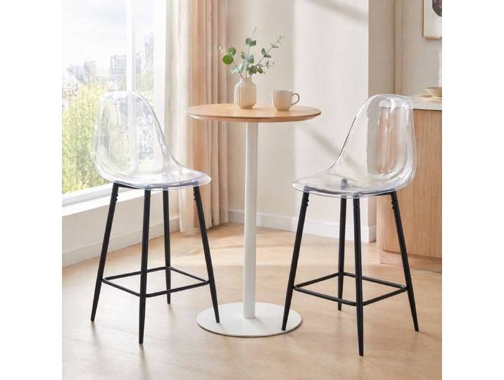 Tabourets De Bar Transparents Noir Chaises Hautes Design FloraGrace Pour Cuisine Ou Bar Faciles A Monter 45x51x102cm