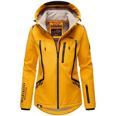 Softshelljacke MARIKOO "Mount-Cho-Oyu", Damen, Gr. S, gelb (amber gelb), Obermaterial: 95% Polyester, 5% Elasthan. Futter: 100% Polyester. Ärmelfutter: 100% Polyester, Jacken Softshelljacke, mit abnehmbarer Kapuze