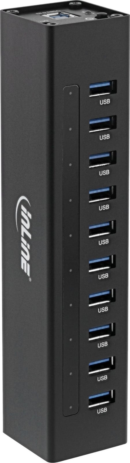 InLine 35395C USB 3.0-hub met 10 poorten, aluminium behuizing, zwart, inclusief 4A-voeding
