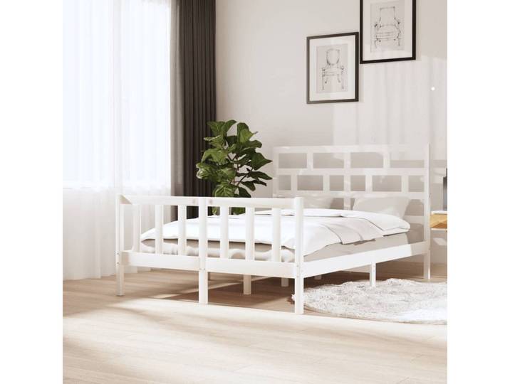 furnicato Bettgestell Weißes Massivholz 205,5x145,5x69,5 cm mit Kopfteil (1-tlg)