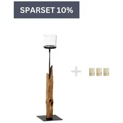Holz Windlicht Laura Windlicht 45 cm + drei Kerzen-Ivory