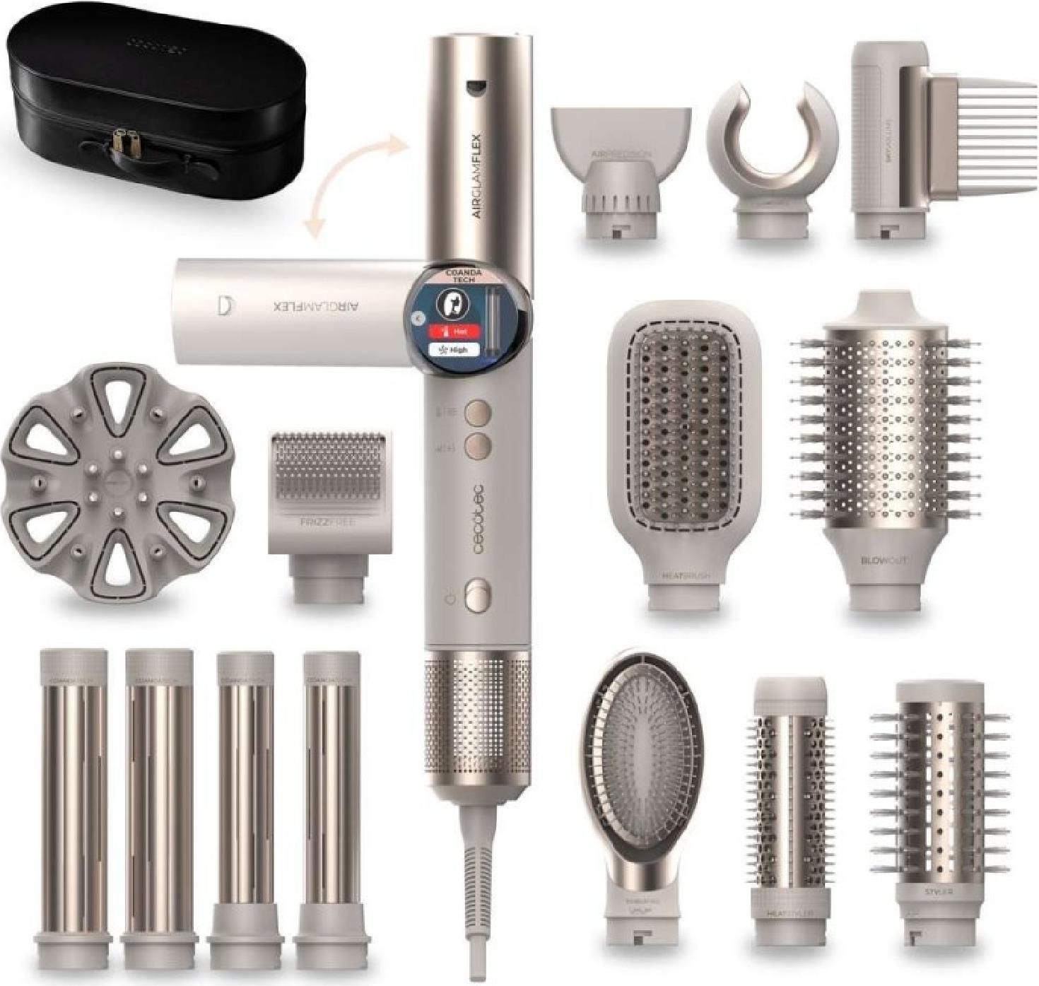 Haarstyler 14 Aufsätze Cecotec AirGlam 14in1 Flex Champagne. 1400W, 110000RPM, Bildschirm, Coanda-Technologie