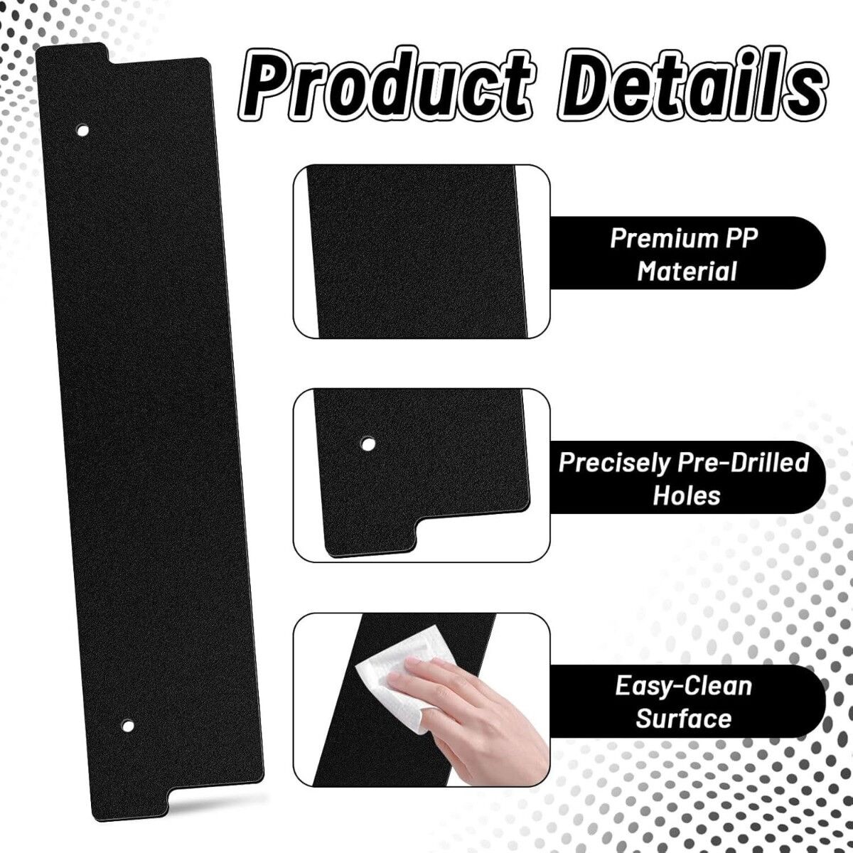 INF Bande de confidentialité pour cabine de toilettes - PP noir, mat double face, 4 pièces, 44cm x 9.4cm