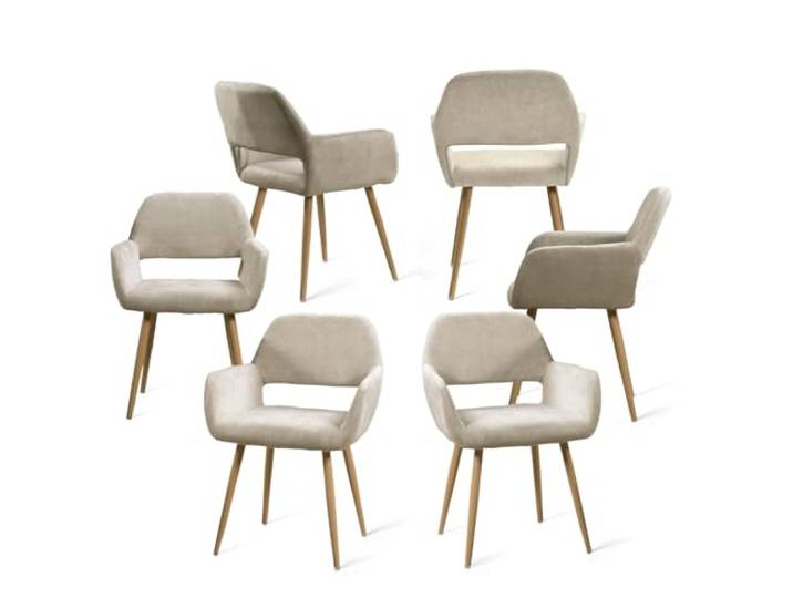 MEUBLE Cosy Esszimmerstühle 6er Set Küchenstuhl Polsterstuhl mit Armlehne Sessel aus Stoff Wohnzimmerstuhl Metallbeine