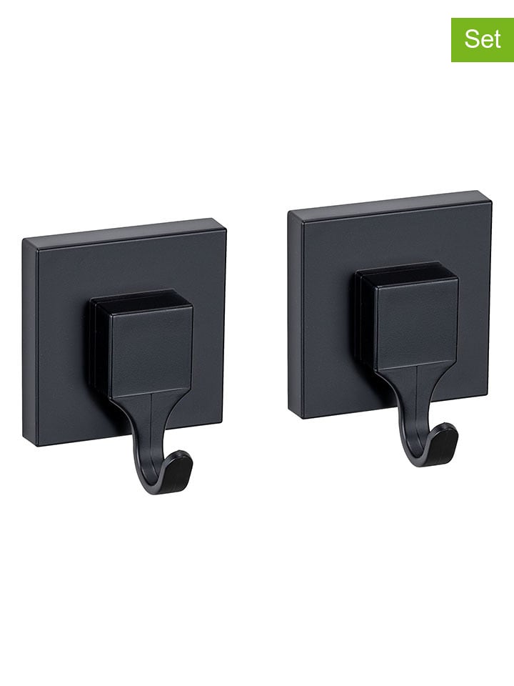 Wenko 2er-Set: Wandhaken "Vacuum-Loc®" in Schwarz - (B)6 x (H)7 cm - onesize