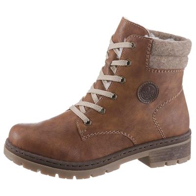 Winterboots RIEKER, Damen, Gr. 38, braun (cognac), Filz, Lederimitat, used, Schuhe Winterboots, Winterstiefelette, Blockabsatz, in trendiger Used-Optik