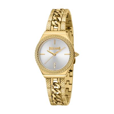 Quarzuhr JUST CAVALLI TIME "Core", goldfarben, silberfarben, silberfarben, Armbanduhren, Damen, goldfarben, Quarzuhr, Armbanduhr, Edelstahlarmband, analog, Kristallsteine