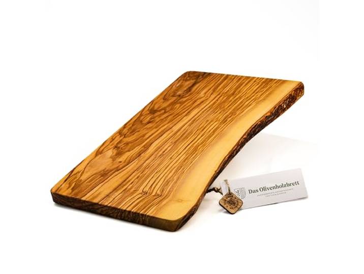DAS OLIVENHOLZBRETT® Schneidebrett, Servierbrett, Tranchierbrett, Servierplatte, Olivenholz, Holz, meist eine Seite naturbelassen, rustikal 50cm x25cm x2,5cm