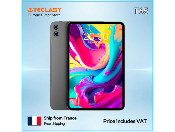Tablette Teclast T65 13,4 pouces Android 16 120Hz IPS 26 Go de RAM (6 Go + 20 Go) 128 Go de ROM T7280 8 cœurs 4G LTE 8000 mAh Type-C GPS Appareil photo 13 MP
