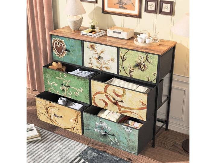 Commode - ADWOLT - Vintage - 7 tiroirs - Acier - Tissu lin résistant - 78x30x100cm