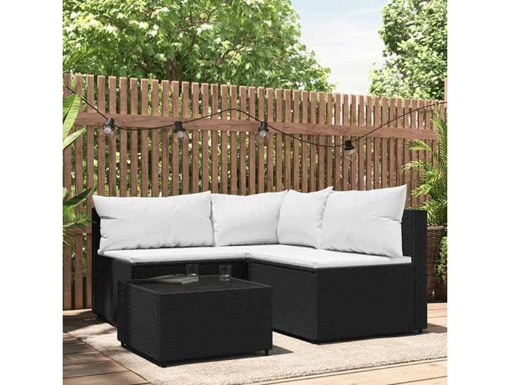 Canapés de jardin (lot de 4) avec coussins Noir Résine tressée - Sofa d'extérieur LL2718