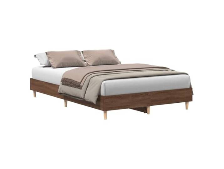 PUGYNBK Bettgestell 135 x 190 cm, Eiche Braun Technisches Holz, Lattenrost inklusive, stabile Füße, ohne Matratze