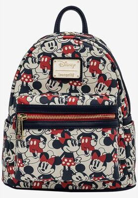 Women's Loungefly x Disney Mickey & Minnie Mini Backpack Handbag All-Over Print Navy by Disney in Multi