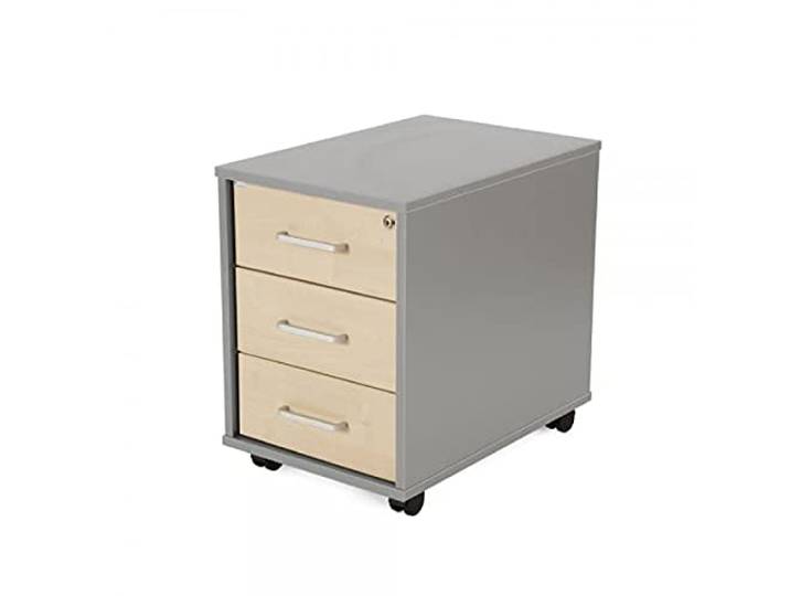 Mobiler Kommode, 43 x 59 x 58 cm, 3 Schubladen, Gestell aus Aluminium und Fronten aus Buche