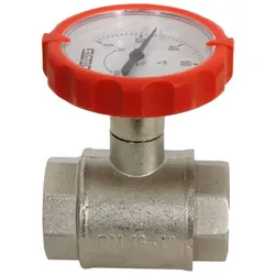 Muffen-Kugelhahn PN 16, G 1 Zoll mit rundem Thermometergriff (rot, Ø 63 mm)