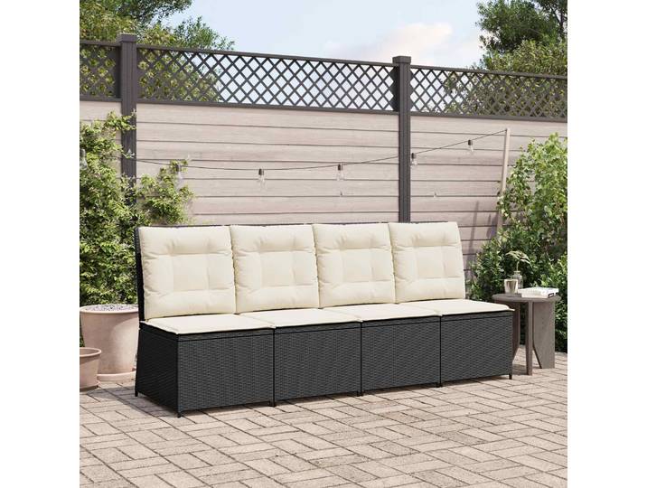 vidaXL Garten-Sofa Schwarz und Cremeweiß Poly-Rattan