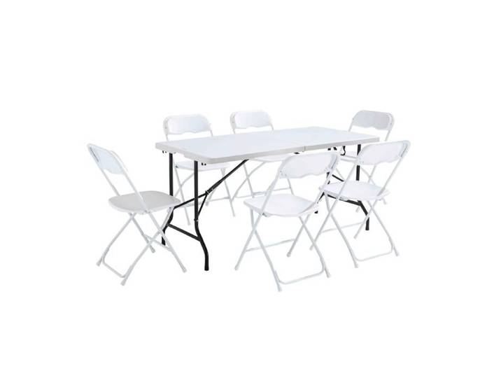 Ensemble de mobilier d'appoint - Noir - Table pliante 152 cm - 6 chaises pliantes - Extérieur - Résistant