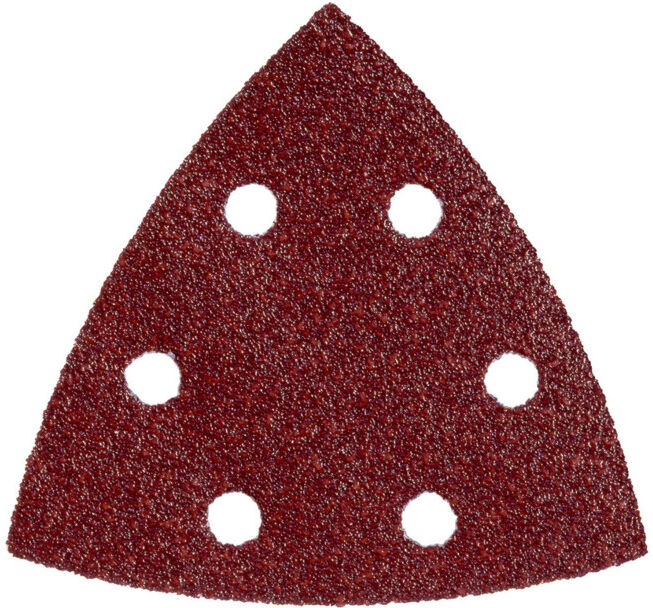 5 feuilles abrasives auto-agrippantes 93 x 93 mm, P 320, série « professional », pour bois et métal, pour ponceuse à patin triangulaire metabo (624947000)
