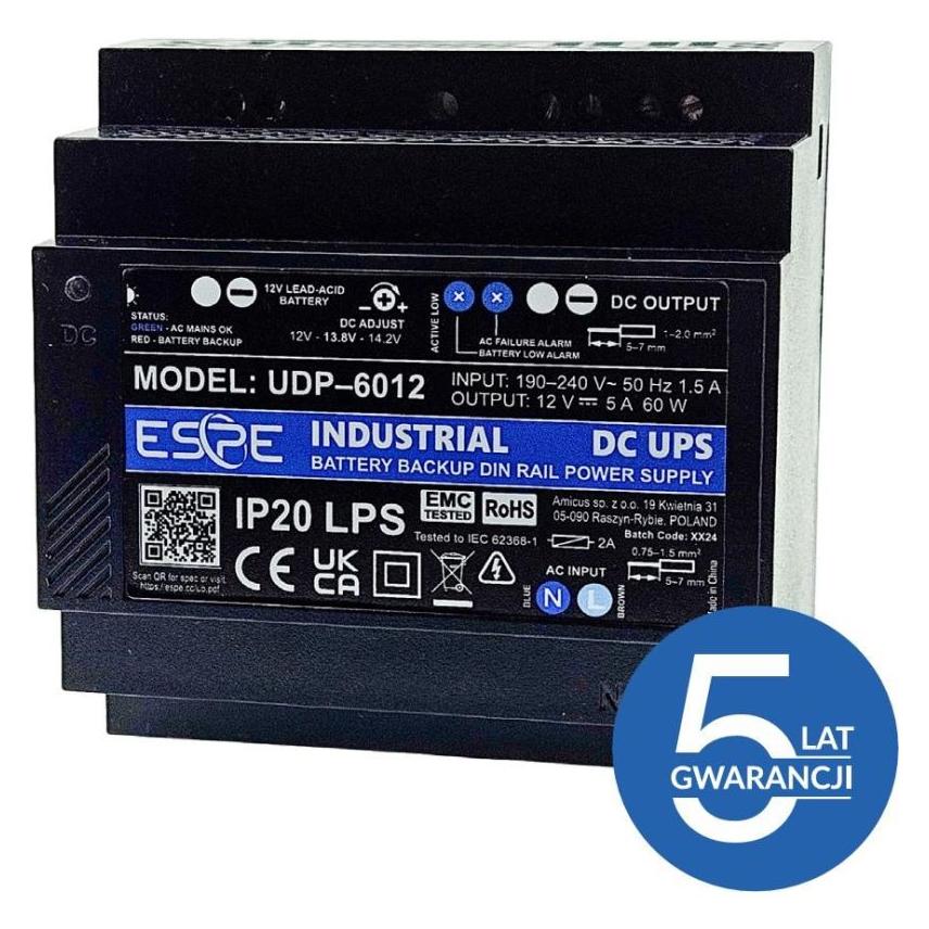 Espe ZASILACZ IMPULSOWY BUFOROWY NA SZYNĘ DIN UDP-6012 12 V 60 W 5 A (UDP-6012)