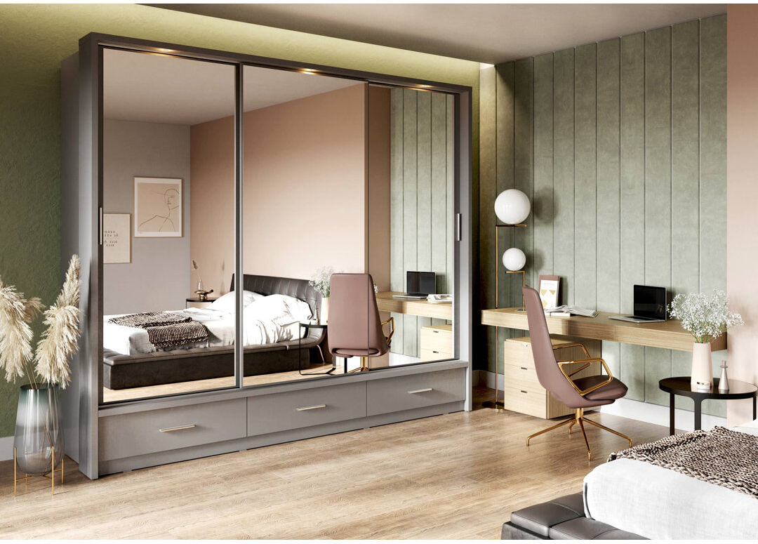 Hykkon Axl 3 Door Wardrobe Grey 250cm W X 63cm D