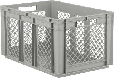 Euro Box Serie EF 6321, aus PP, Inhalt 63,7 L, durchbrochene Wände, grau, Durchfassgriff