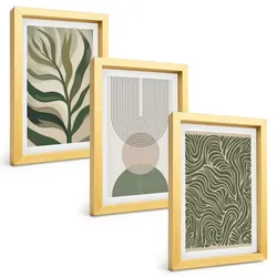 BILDER SET 3er Set - 20x30 cm Goldrahmen - Geometrische Blattformen