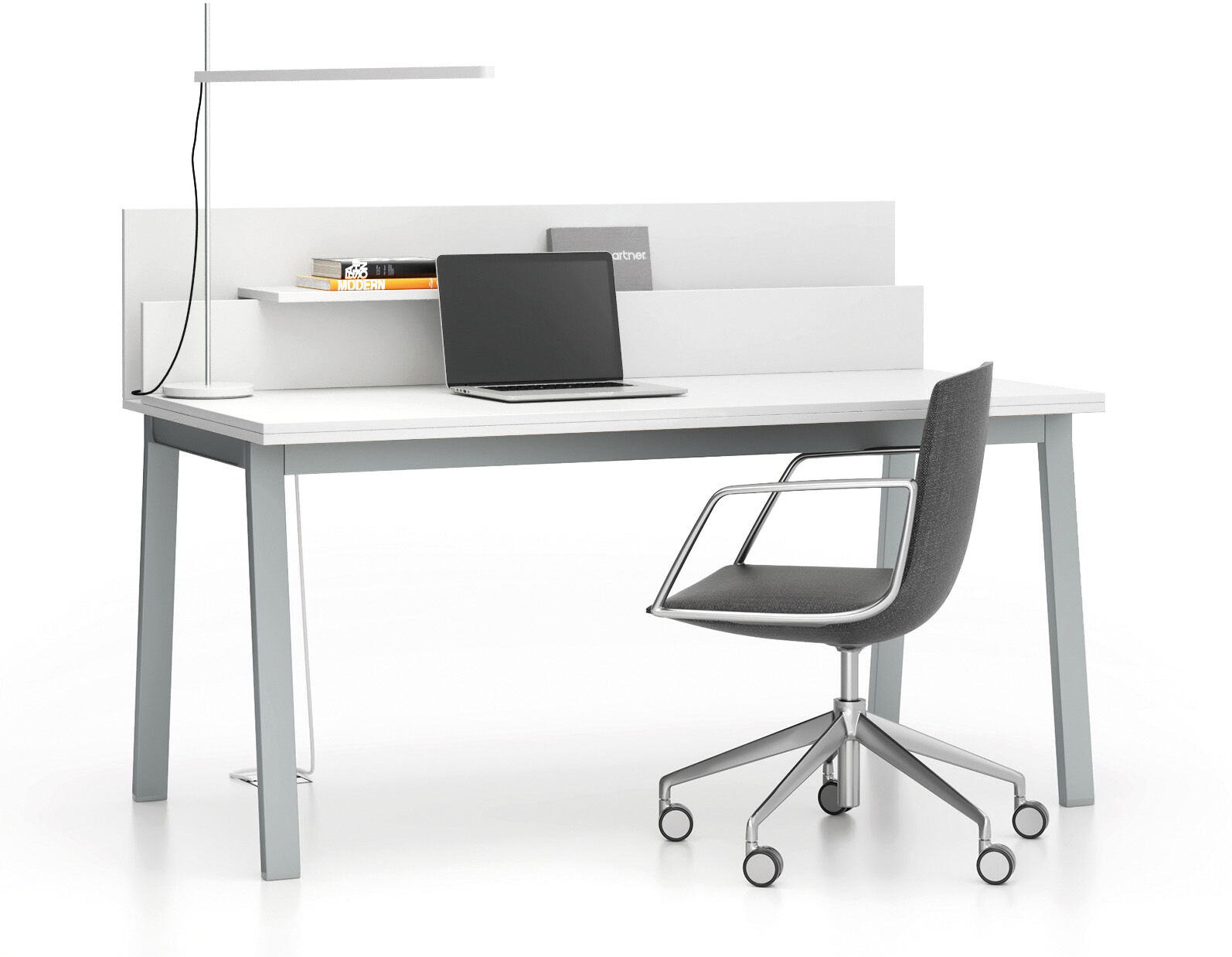 PLAN Büroschreibtisch SINGLE LAYERS, 160x80 cm, mit Trennwänden, weiß