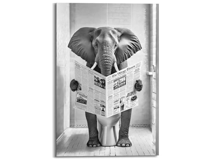 REINDERS Wandbild, Elefant auf der Toilette, Toilette, MDF, 90 x 60