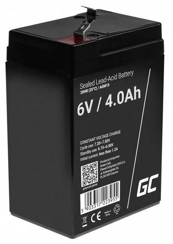 Green Cell AGM15 Bleiakku 6 V 4 Ah Blei-Vlies (AGM) (B x H x T) 70 x 107 x 47 mm Flachstecker 4.8 mm Zyklenfest, Wartungsfrei