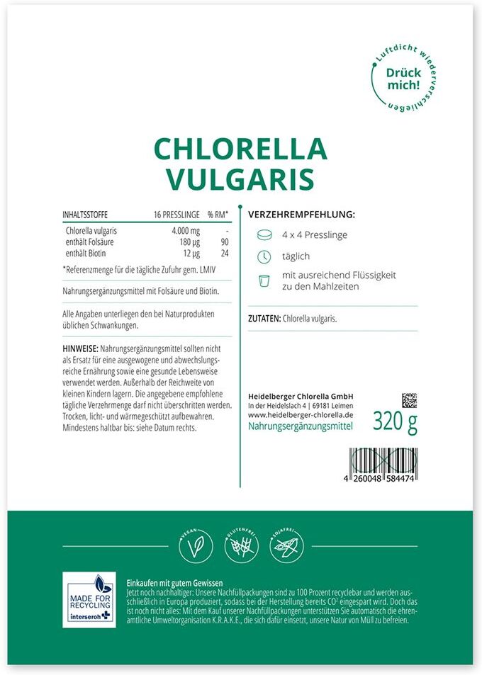 Heidelberger Chlorella Chlorella Vulgaris Presslinge 320 g