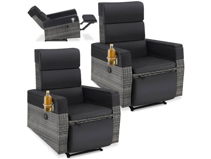 Rattansessel Pacentro, Aluminium, verstellbare Lehne, 150 kg - grau