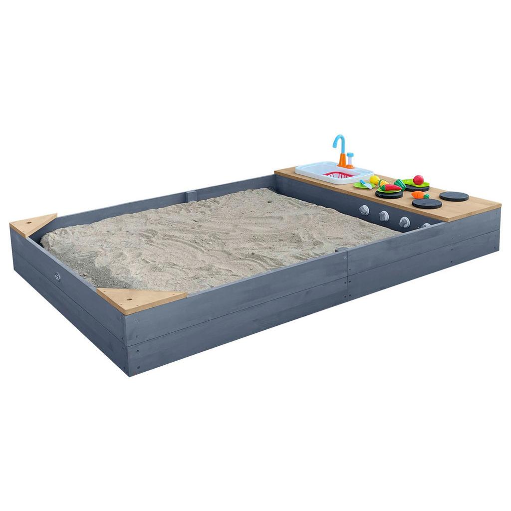 Sandkasten , Braun, Grau , Holz , Hemlocktanne , 115x21.8x180 cm , unisex , EN 71, CE, FSC 100% , hoher Rand , Freizeit & Co, Outdoor-Spielzeug, Sandkasten