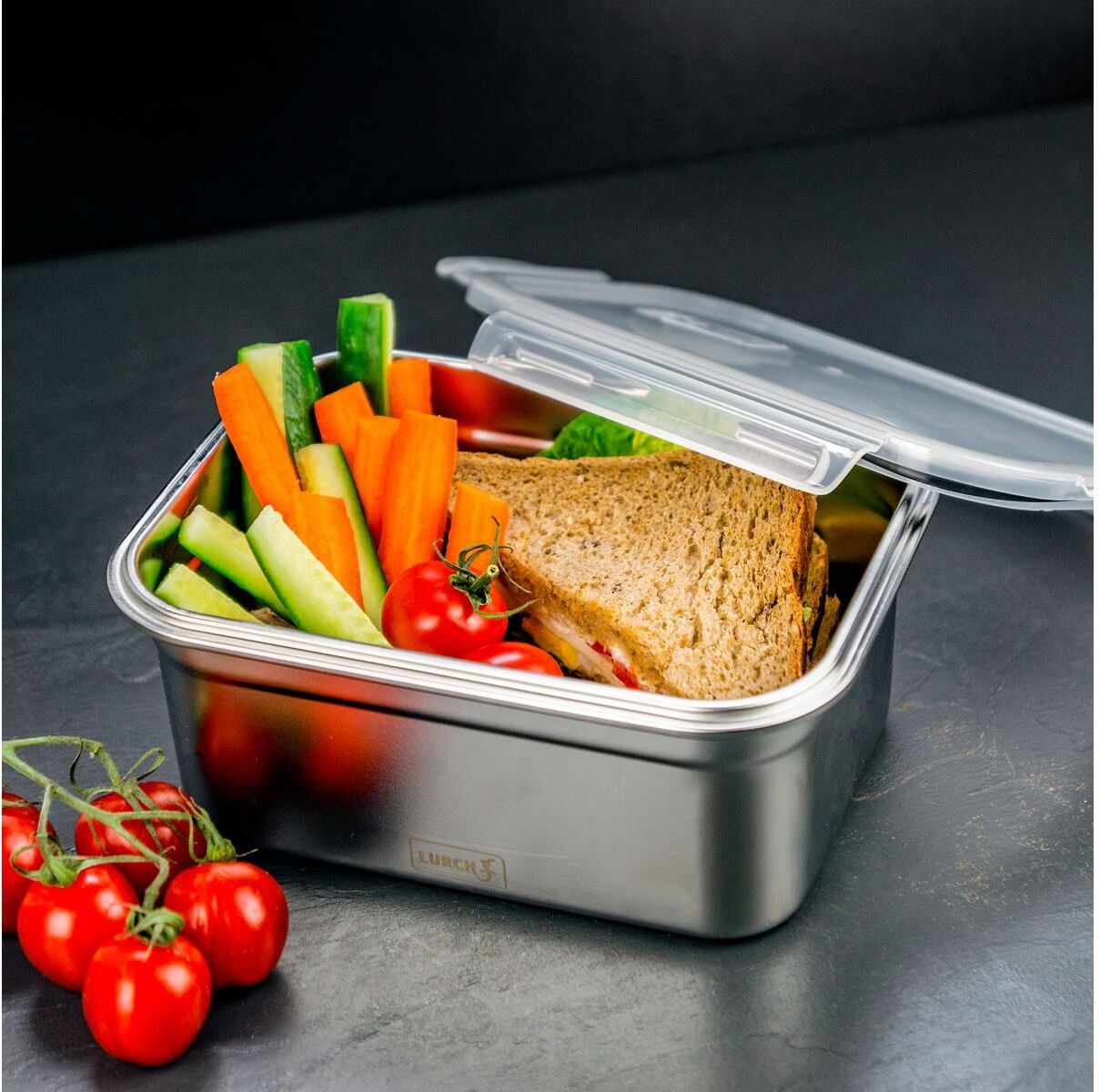 Lunchbox LURCH "Safety 1200 ml", silber (silberfarben), B:14,5cm H:19,5cm, Lebensmittelaufbewahrungsbehälter, Lunchbox silberfarben B/H/L: 14,5cm x 19,5cm