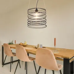 Hängelampe Hängeleuchte Pendelleuchte Esszimmerlampe Esstischlampe, Metall spiralförmig schwarz, 1x E27 Fassung, DxH 35x128cm