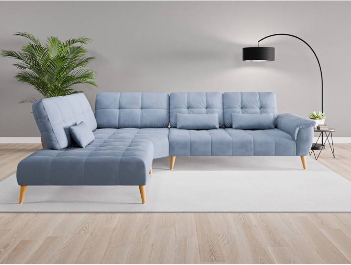 Ecksofa Tokio Nr. 3 links - Blau (Jeansblau) - Vintage Velours