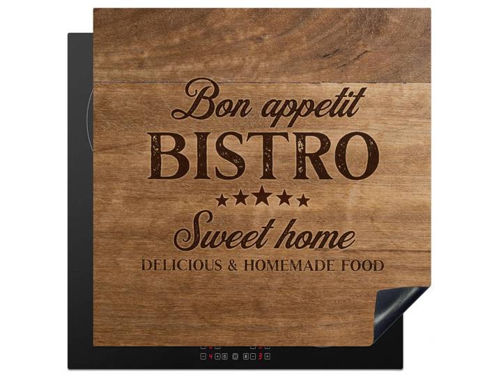 MuchoWow Herabdeckplatte - Zitat - Bistro - Guten Appetit - Süßes Zuhause - Holzmaserung - 78x78, Braun, Kunststoff, Quadratisch, 78x78x0.2 cm, Geschirr, Tischkultur & Serviergeschirr, Servierplatten