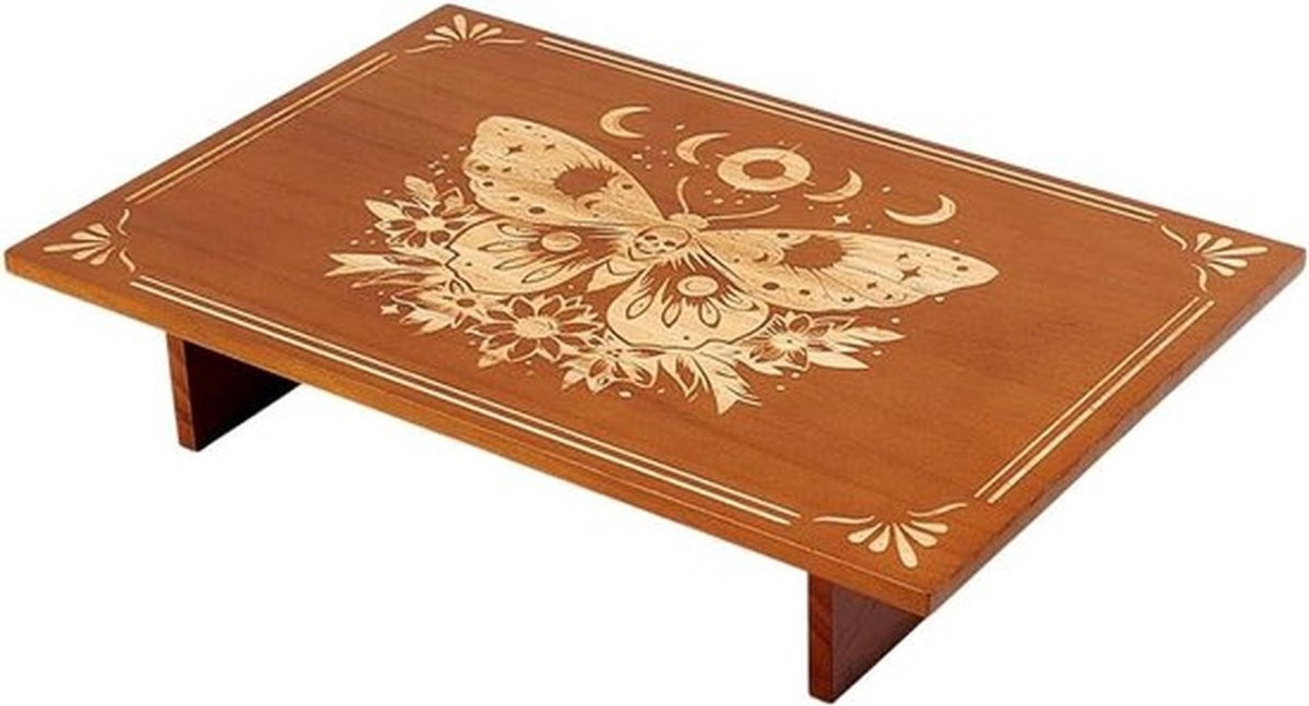 Butterfly Stages Oude Tafel - Houten Meditatietafel voor Altar en Wicca Decoratie - 30 x 20 cm