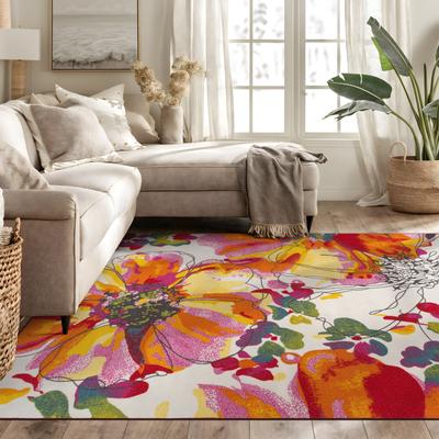 World Rug Gallery Modern Bright Flowers Non-Slip Area Rug Multi