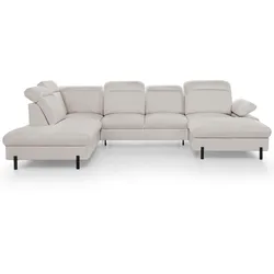 WOHNLANDSCHAFT Sora U mit Schlaffunktion und verstellbarer Sitztiefe, Kopfstützen und Armlehne, 365 cm, Beige, Rechts